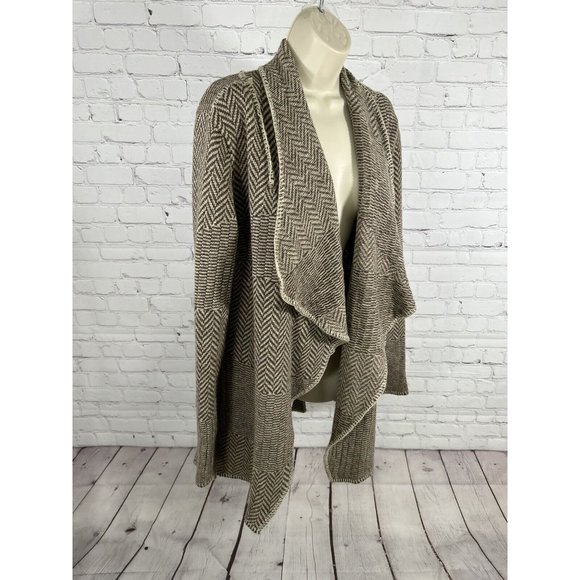 NWT Silver Jeans Brown Beige Lambswool Blend Open Front Knit Cardigan Sweater XL - Picture 2 of 10